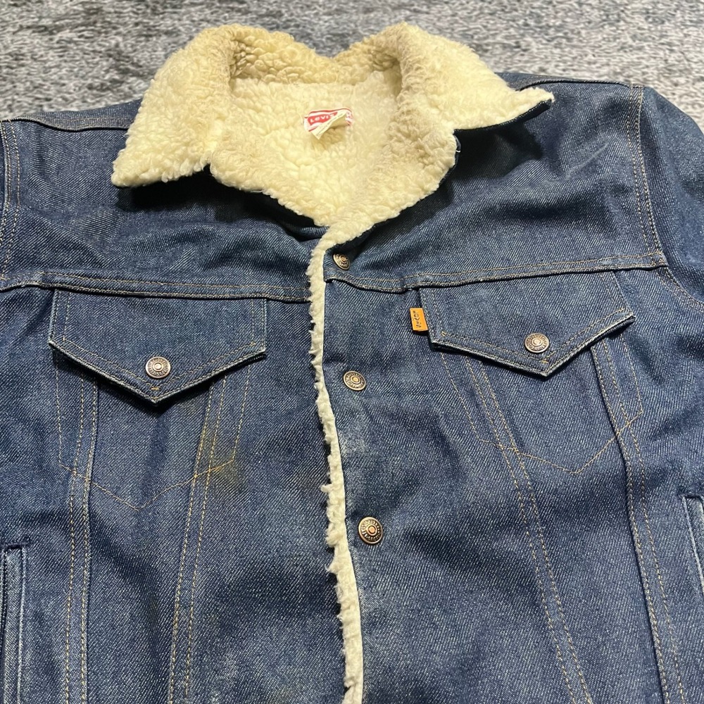 Vintage Levi's Orange Tab Sherpa Denim Jacket Size 46 Blue Lined Western 80s - Picture 4 of 9